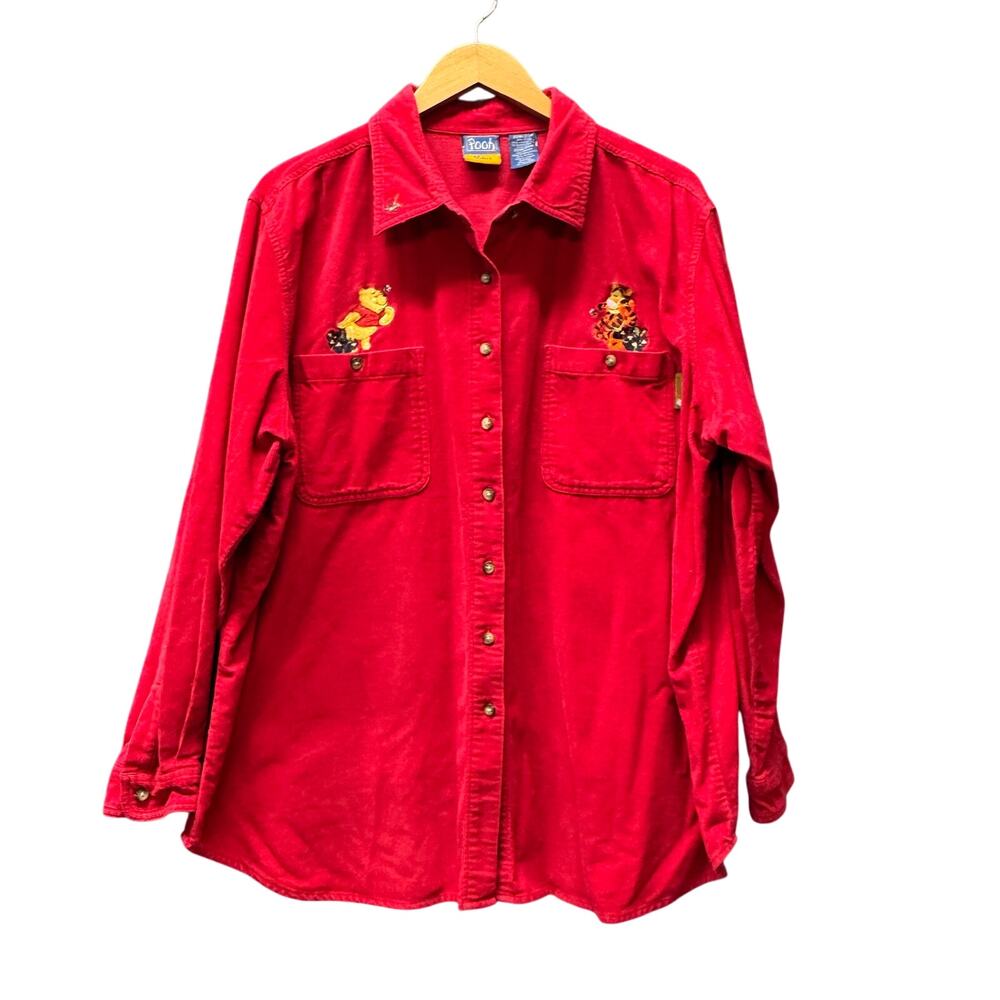 Winnie the Pooh Corduroy Shirt Womens 22 W Button Up Embroidered Disney Vintage